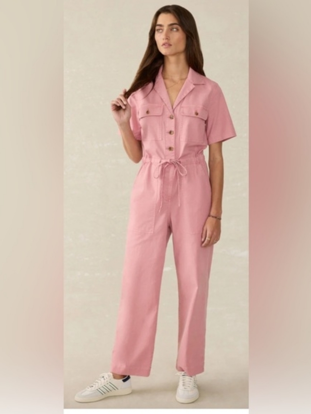 Faherty Pink Utility Short-Sleeve Jumpsuit